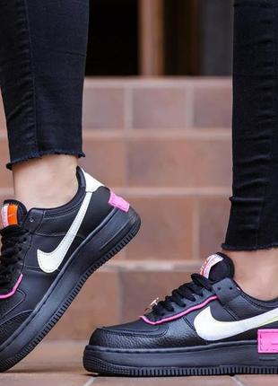 Nike air force 1 shadow removable patches black pink жіночі кросівки найк аір форс шадов