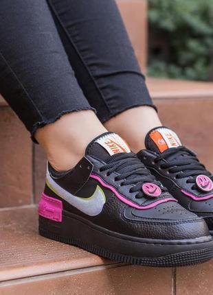 Nike air force 1 shadow removable patches black pink женские кроссовки найк аир форс шадов8 фото