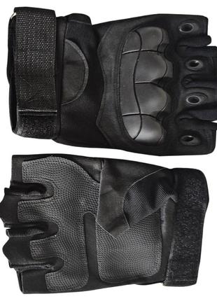 Тактические черные перчатки без пальцев с усиленой защитой5 фото