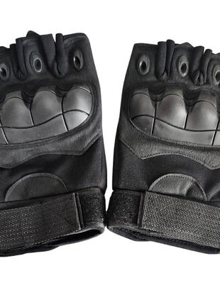 Тактические черные перчатки без пальцев с усиленой защитой6 фото