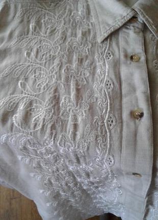 Женская натуральная рубашка ,блузка с вышивкой цвета неотбеленого льна с длинным рукавом4 фото