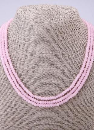 Бусы трехрядные, камень розовый кварц, рондель d-4х2,5мм l-48см