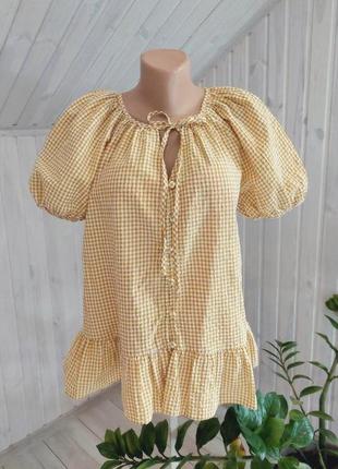 Красива гірчична блуза в клітку великий розмір george4 фото