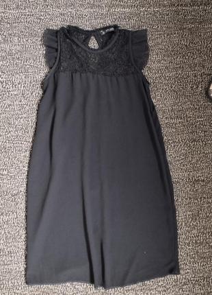 Базова маленька чорна сукня шифонова з мереживом кружевом2 фото
