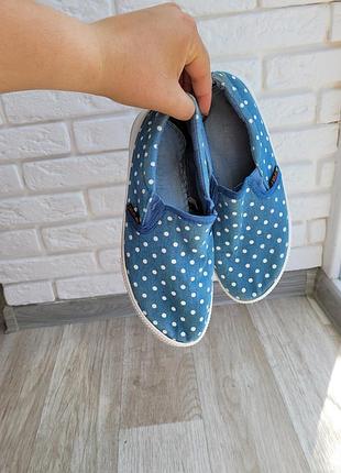 Сліпони мокасини блакитні горох горошок