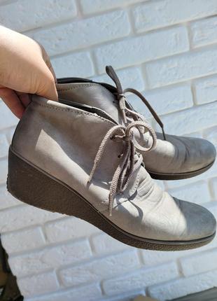 Ботинки ecco серые натуральная кожа нубук осень весна демисезон