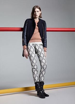 Maje 36 зауженные брюки штаны в узор хлопок шерсть кожа ягненка  sandro