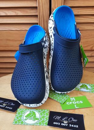 Crocs literide (кляксы темно-синий) clog navy/whitе в темно-синем  цвете и черном кляксовом раскрасе7 фото