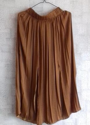 Шикарная миди юбка с бантовыми складками и глубокими разрезами по линии ног, 10 размер.
