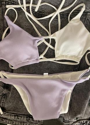 Купальник біло лавандовий