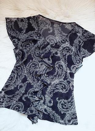 Шикарная шифоновая блуза в узор с оборками и коротким рукавом liz claiborne