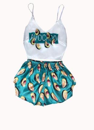 Шовкова підліткова піжама з шортами авокадо