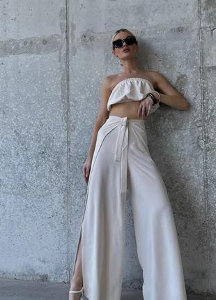 Молочные женские юбка-штаны + топ