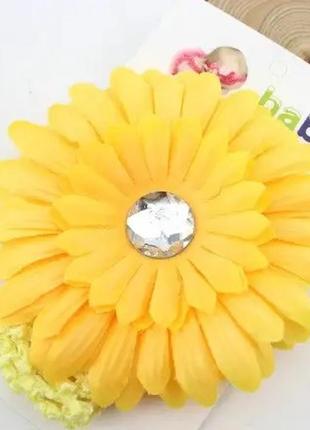 Жовта дитяча пов'язка з квіткою - розмір універсальний (на резинці), квітка 11см