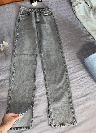 Асортимент ⭕ джинсові штани штани повсякденні прямі сірого кольору блакитного висока посадка s m