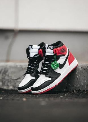 Жіночі високі шкіряні кросівки nike air jordan 1 white/red/black#найк