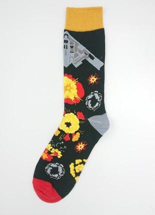 Ба-бах 🛫🎇чоловічі чорні шкарпетки з принтом, малюнком літака та вибух2 фото