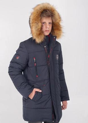 Зимняя куртка для мальчика на меху и синтепоне 130 135 140 150 155 165 удлиненная зимова для хлопчик5 фото