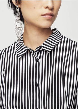 Mango black and white striped midi shirt dress4 фото