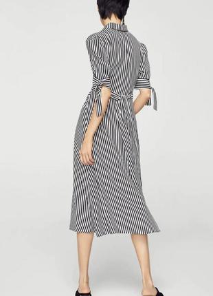 Mango black and white striped midi shirt dress2 фото