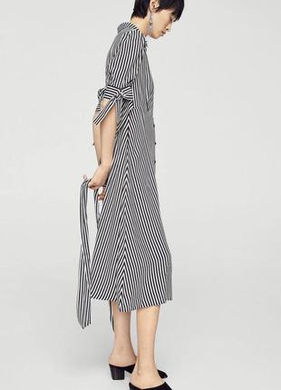 Mango black and white striped midi shirt dress3 фото