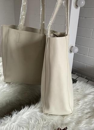Женская кожаная большая белая сумка шопер5 фото
