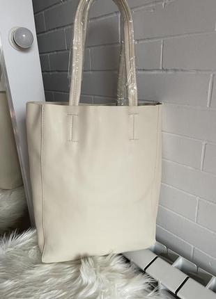 Женская кожаная большая белая сумка шопер8 фото