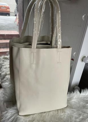 Женская кожаная большая белая сумка шопер6 фото