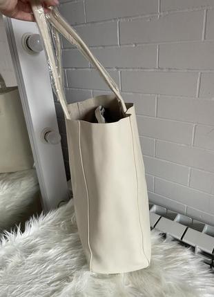 Женская кожаная большая белая сумка шопер7 фото