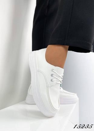 Білі шкіряні туфлі кеди кєди на шнурках товстій підошві белые кожаные кеды туфли толстой подошве8 фото