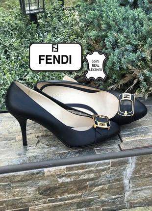 Fendi италия! шикарные кожаные туфли лодочки 38р. оригинал