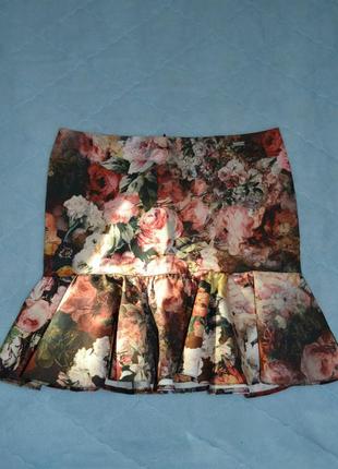 Юбка с валаном,рюши,хлопковая юбка в цветы,юбка с рюшами хлопок,тренд,рыбка1 фото