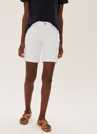 Джинсовые длинные стрейтчевый шорты высокая посадка бермуды nutmeg