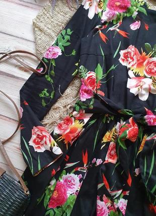 Натуральное коттоновое цветочное платье клеш с поясом8 фото