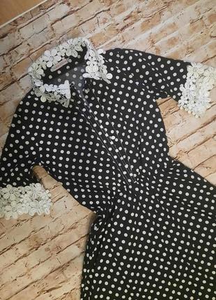 Сукня з мережевом, літня довка сукня, сарафан в горох