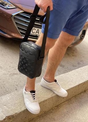 Сумка шкіряна чоловіча чорна брендовий плечовий ремінь6 фото