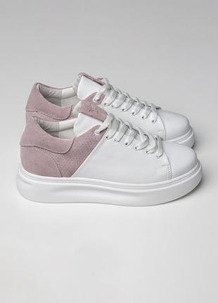 Жіночі шкіряні кеді, замшева рожева вставка / жіночі кеди