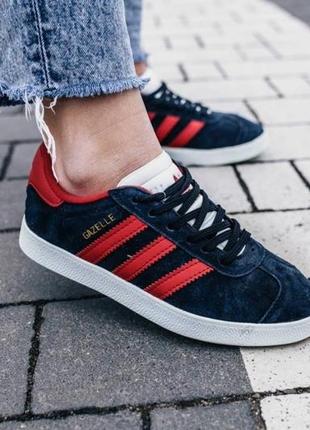 Кросівки жіночі adidas gazelle blue red / жіночі кросівки адідас