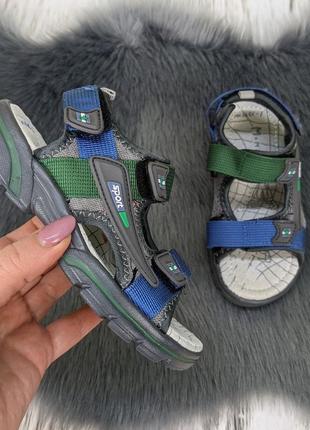 Детские босоножки сандалии для мальчика открытые серые с синим на пенковой подошве2 фото