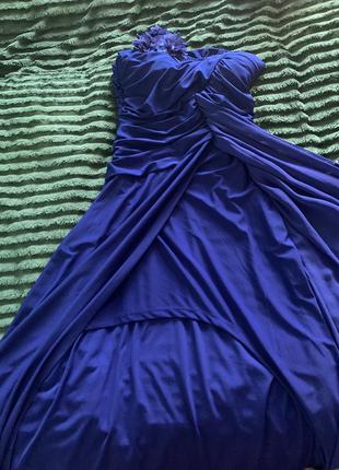 Синя Сукня до підлоги з розрізом асиметрія!7 фото