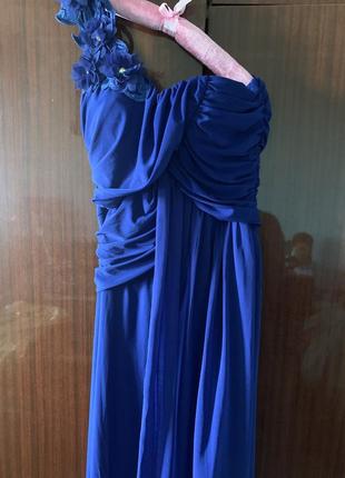 Синя Сукня до підлоги з розрізом асиметрія!3 фото