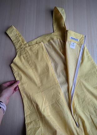 Платье желтое хлопок футляр прямое сарафан на брителях в горошек миди до колен s m3 фото