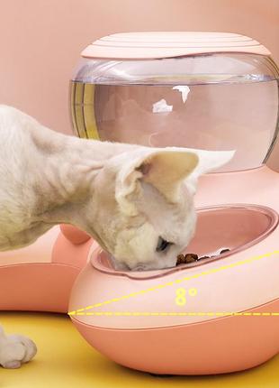 Миска для котов с поилкой двойная hoopet 27415 pink 39*16 см5 фото