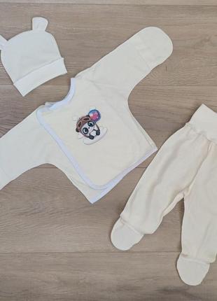 Тонкий комплект 3-ка для новорожденного 100% хлопок костюмчик малышу в роддом3 фото
