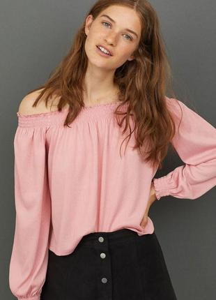 Блуза жіноча з відкритими плечима пудрово рожева xxs h&m 06222380072 фото