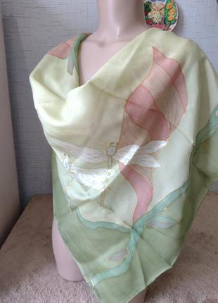 Большой шелковый платок ручной окрас батик.2 фото