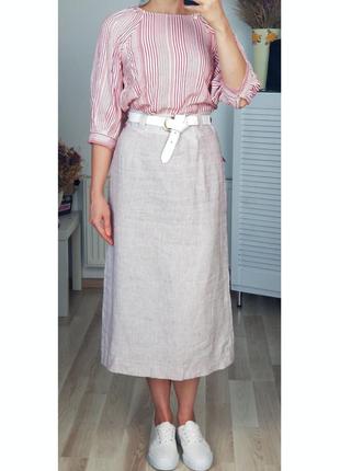 Базовая миди юбка карандаш высокая посадка льняная юбка трапеция міді юбка з льону3 фото