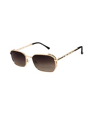 Солнцезащитные очки унисекс с коричневыми линзами и в золотой оправе1 фото