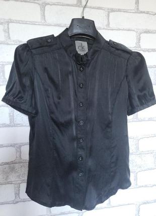 Шелковая черная блуза короткий рукав2 фото