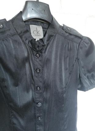 Шелковая черная блуза короткий рукав3 фото
